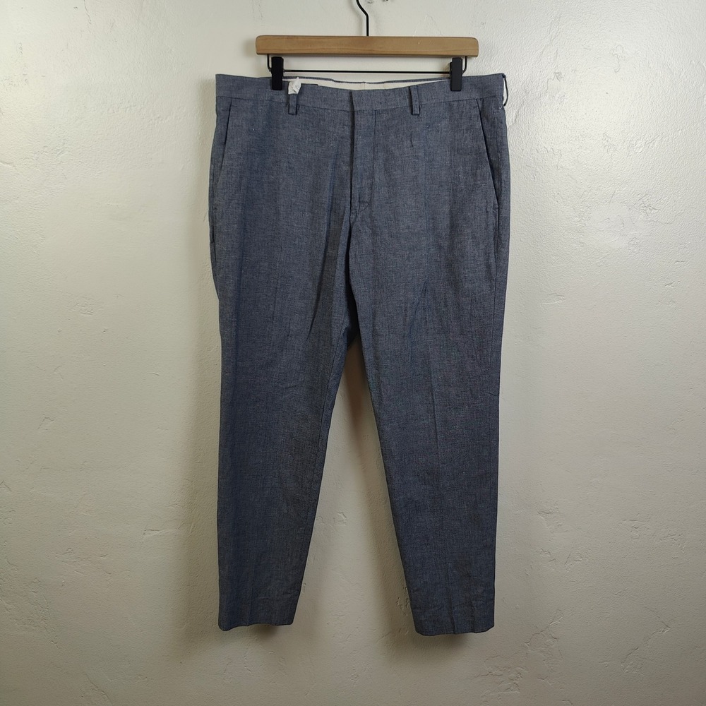 J.Crew Ludlow Slim Pants 34x32 Blue Cotton Linen Blend Tapered Business Casual - Picture 2 of 12